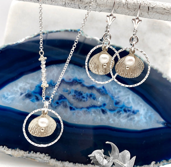 Silver Seashell  Silhouette Earrings