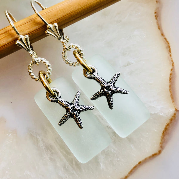 Long Starfish Seaglass Pendant Necklace