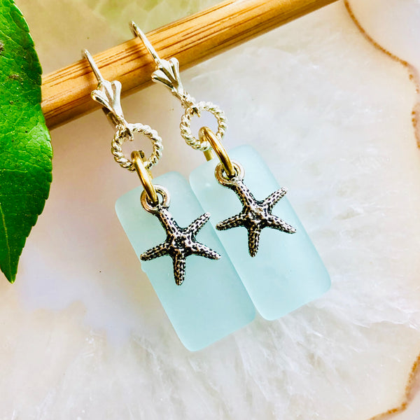 Long Starfish Seaglass Earring